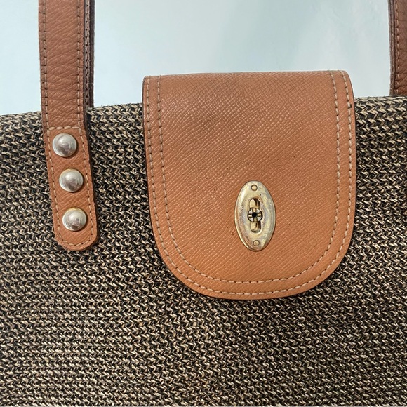 Eric Javits York Squishee Woven Brown Shoulder Tote Bag 2 Straps Zip Closure - Picture 7 of 13
